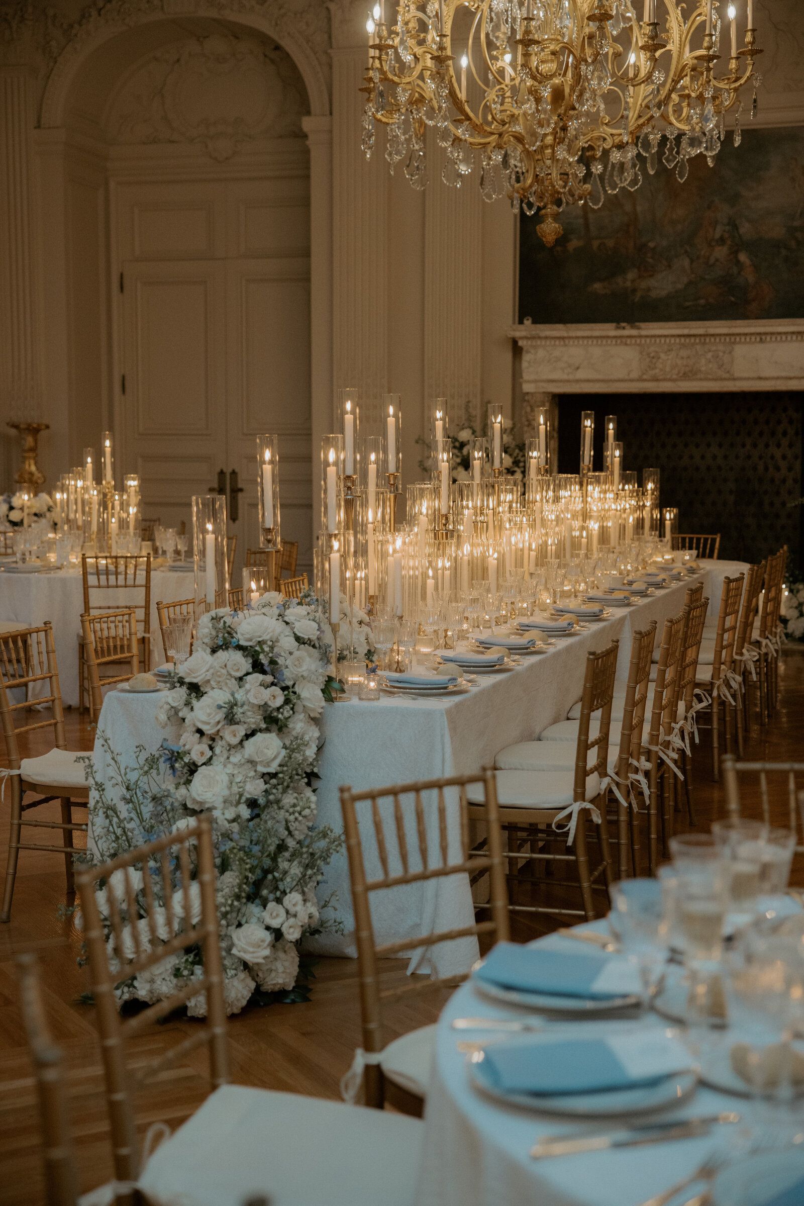 Candlelit banquet in a Newport mansion ballroom