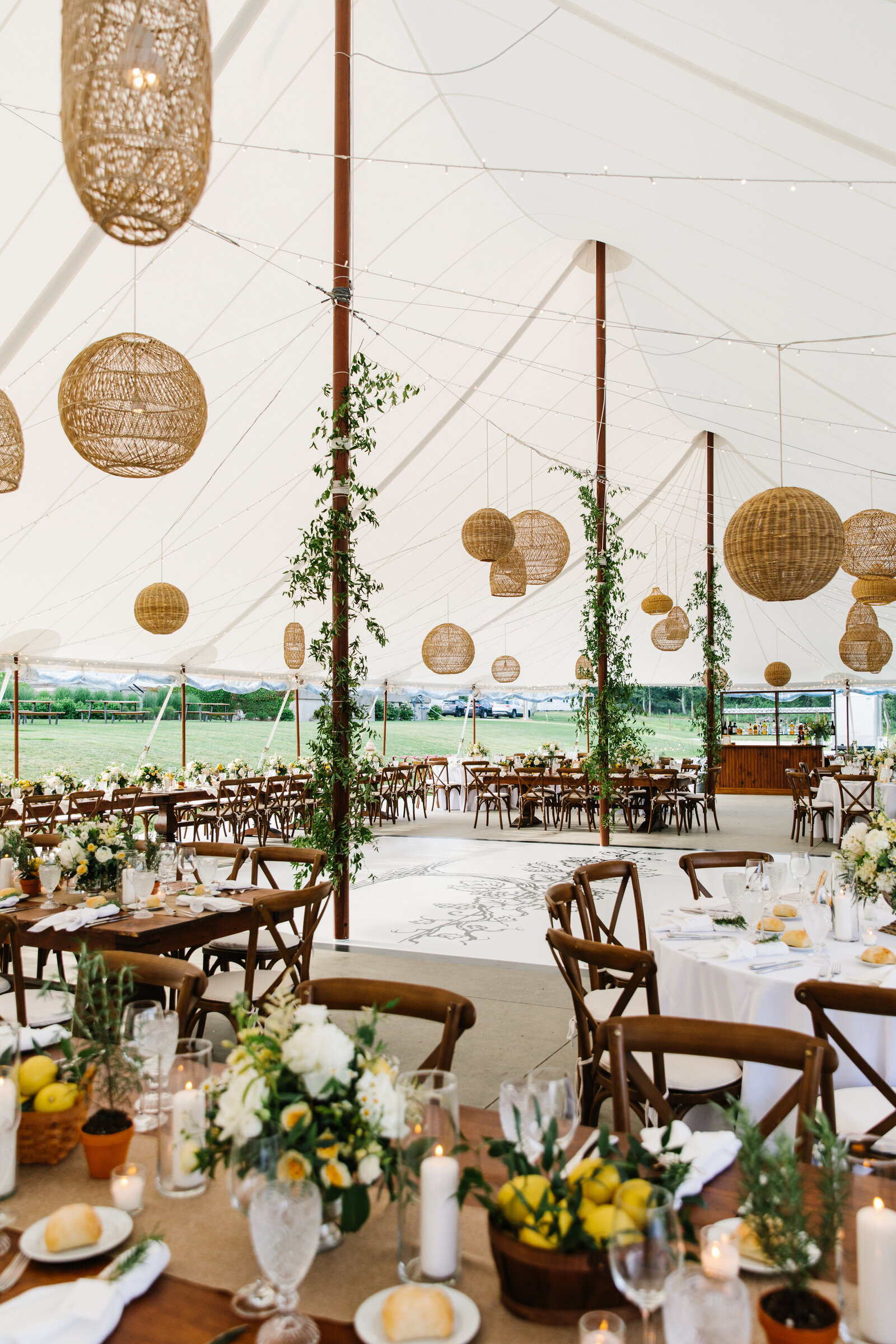 Sailcloth tent set for a coastal reception